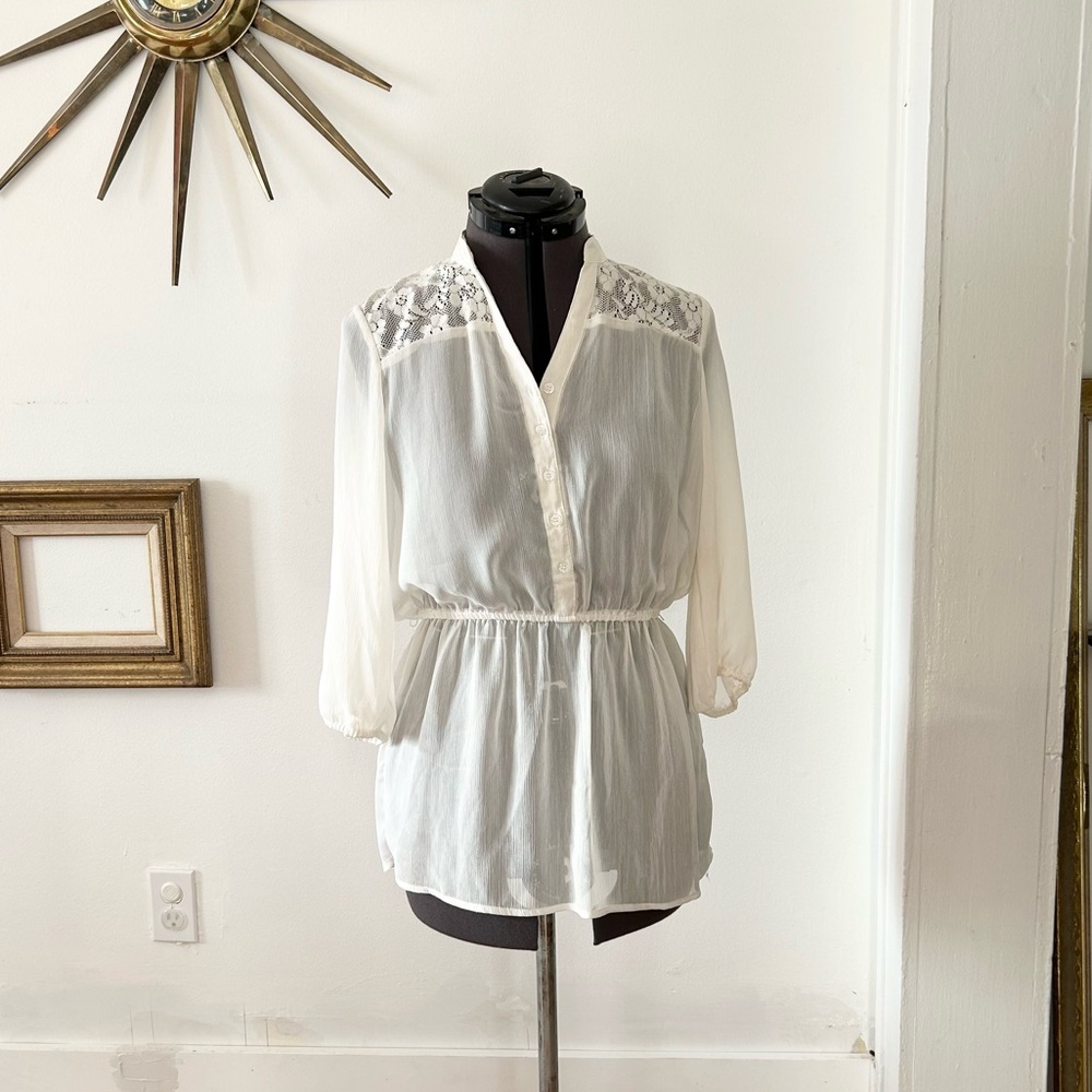 Mossimo Supply Co. White V-Neck Bell Sleeve Blouse